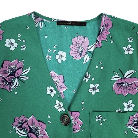 Anthropologie Azel Hazel Womens Floral Blouse Large Kelly Green Button Boxy - Picture 6 of 15